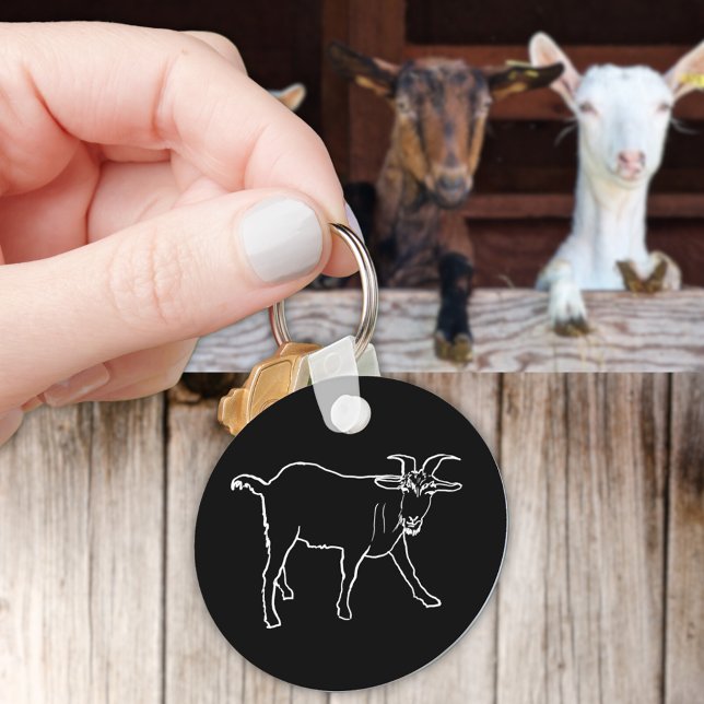 Goat Quirky Farm Animal Monochrome Drawing Art Keychain (Cute goat simple line art farm animal minimalist drawing black and white keyring)
