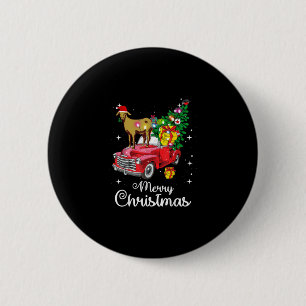 Goat Rides Red Car Christmas 2 Inch Round Button
