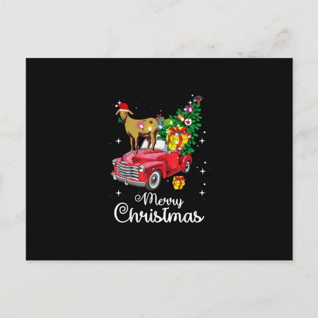 Goat Rides Red Car Christmas Holiday Postcard (Front)