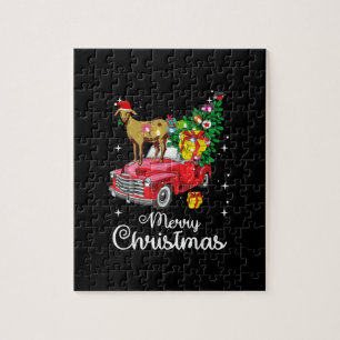 Goat Rides Red Car Christmas Jigsaw Puzzle