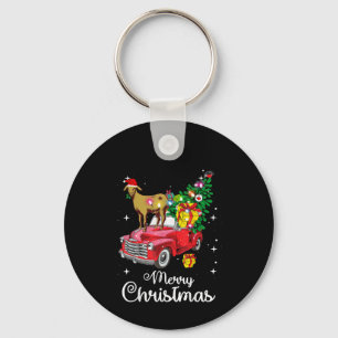Goat Rides Red Car Christmas Keychain