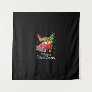 Goat Rides Red Car Christmas Tapestry