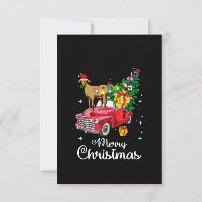 Goat Rides Red Car Christmas Thank You Card (Front)