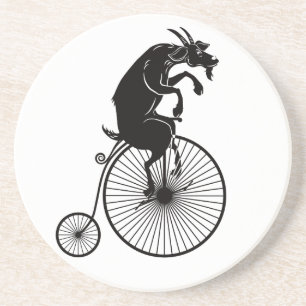 Goat Riding a Vintage Penny Farthing Bike Coaster