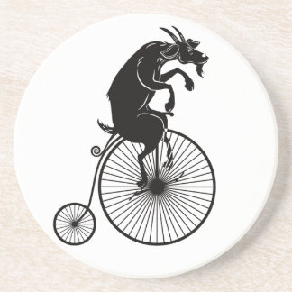 Goat Riding a Vintage Penny Farthing Bike Coaster