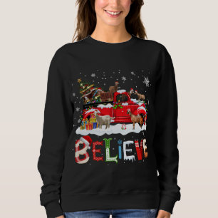 Goat Riding Red Truck Christmas Tree Believe Santa Sweatshirt