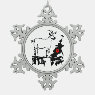 Goat rocks Lunar Vietnamese New Year O Snowflake Pewter Christmas Ornament