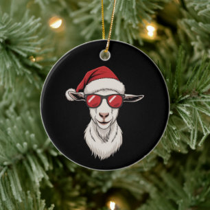 Goat Santa Hat Funny Cute Farm Animal Farmer Xmas Ceramic Ornament