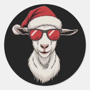Goat Santa Hat Funny Cute Farm Animal Farmer Xmas Classic Round Sticker