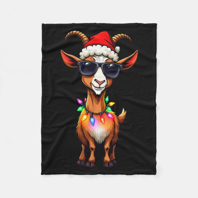 Goat Santa Hat Lights Christmas Cute Xmas Pajama  Fleece Blanket (Front)