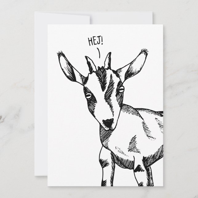 Goat Sketch saying "Hej!"  Invitation (Front)
