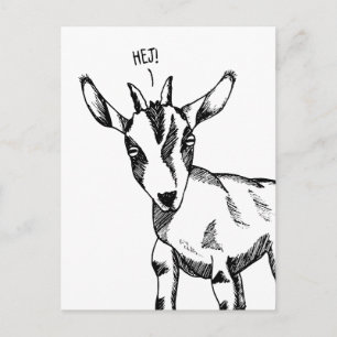 Goat Sketch saying "Hej!" Postcard
