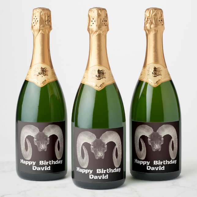 Goat Skull Face ,and Personalized Sparkling Wine Label (Bottles)