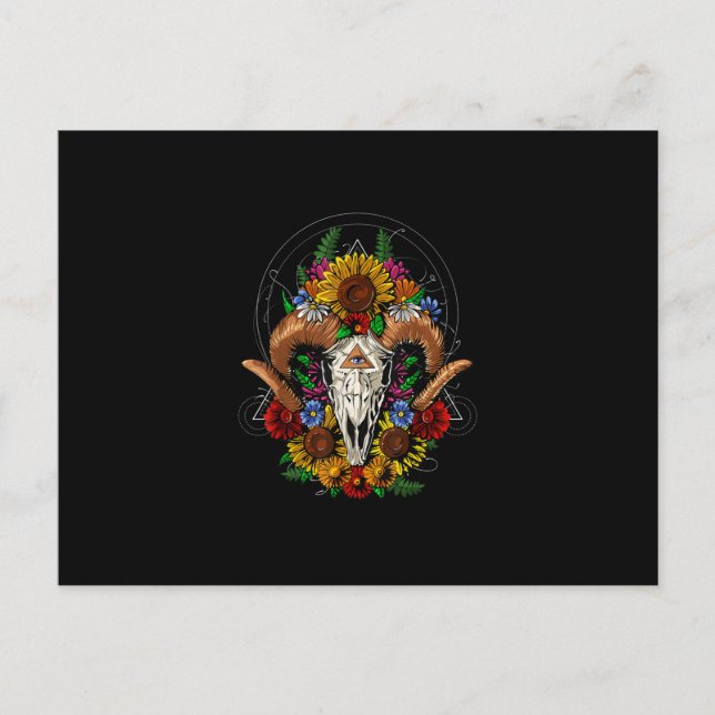 Goat Skull Psychedelic Sunflowers Invitation Postcard (Front)