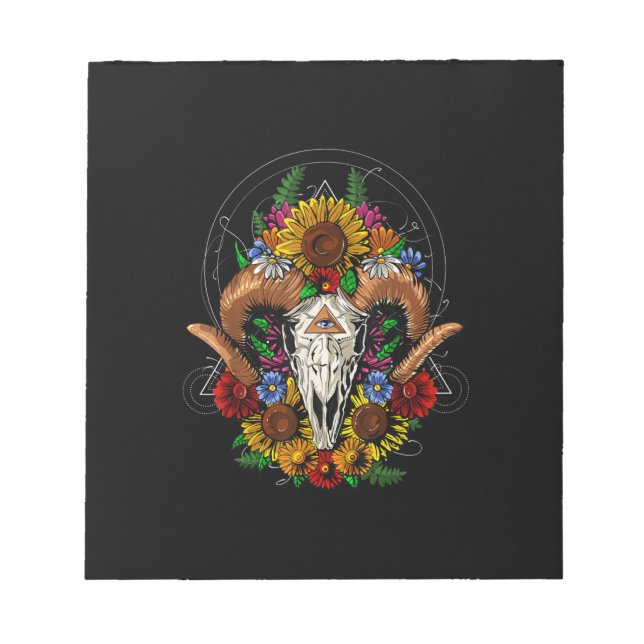 Goat Skull Psychedelic Sunflowers Notepad (Front)