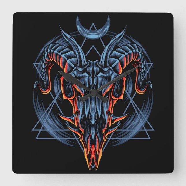 Goat Skull Square Wall Clock (Front)