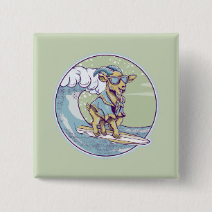 Goat Surfing 2 Inch Square Button
