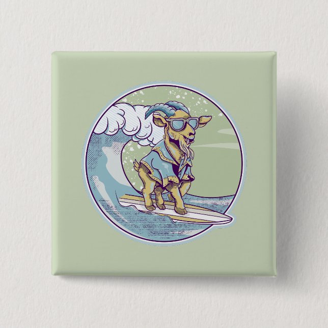 Goat Surfing 2 Inch Square Button (Front)