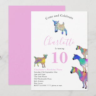 Goat Themed Birthday Party Pink Invitation