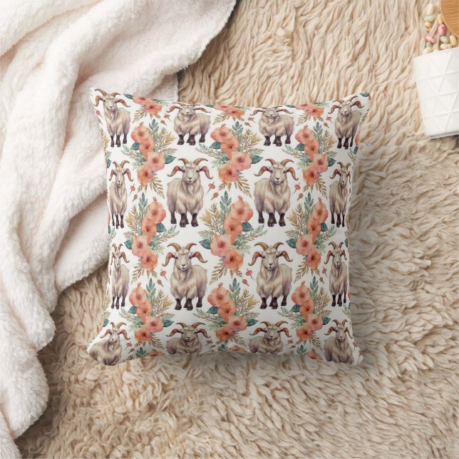 Goat Vintage Pattern Throw Pillow (Blanket)