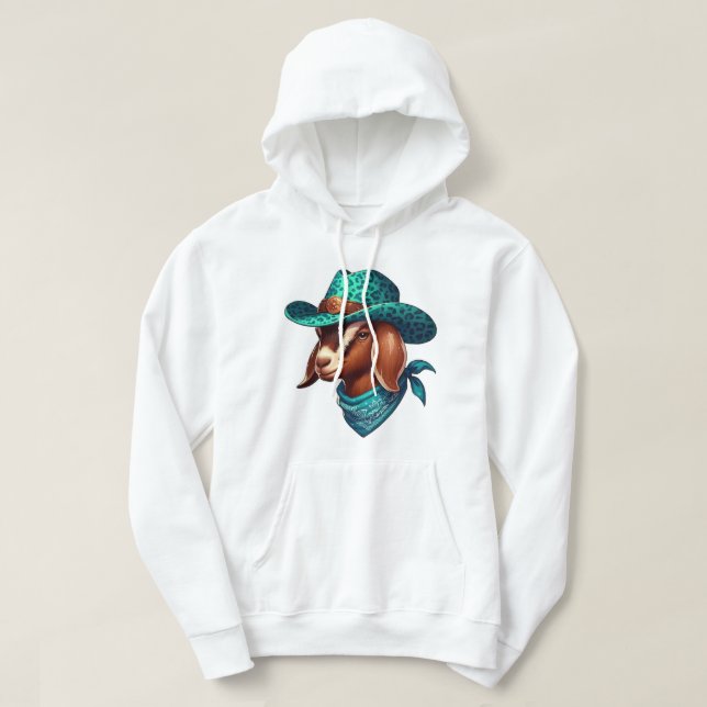 Goat Wearing a Stylish Cowboy Hat and Bandana  Hoodie (Design Front)