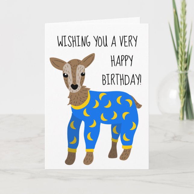 Goat Wearing Pyjamas Cute Illustration Birthday Card (Front)