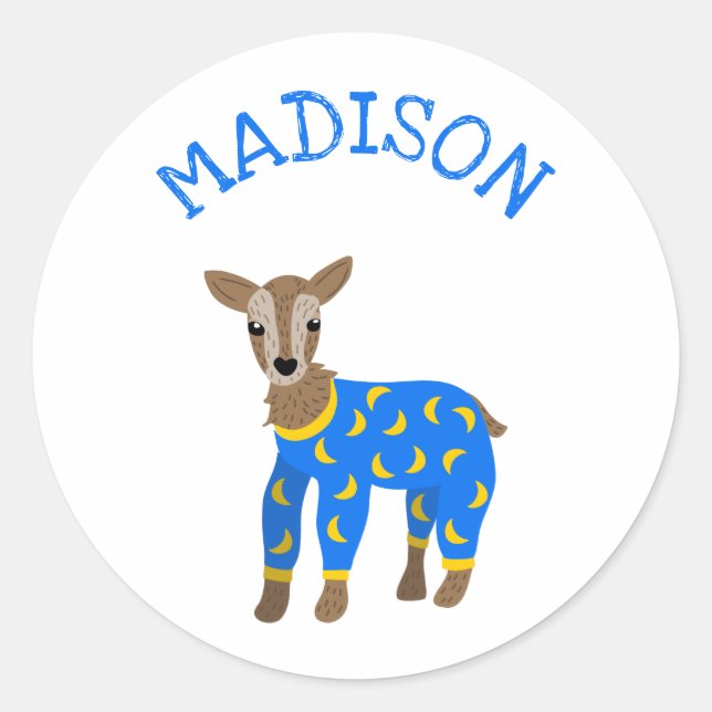 Goat Wearing Pyjamas Illustration Personalized Classic Round Sticker (Front)
