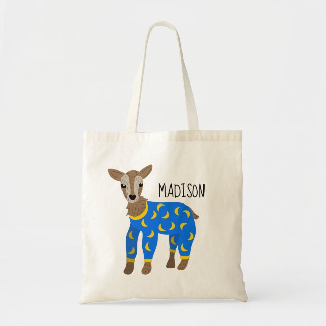 Goat Wearing Pyjamas Illustration Personalized Tote Bag (Front)