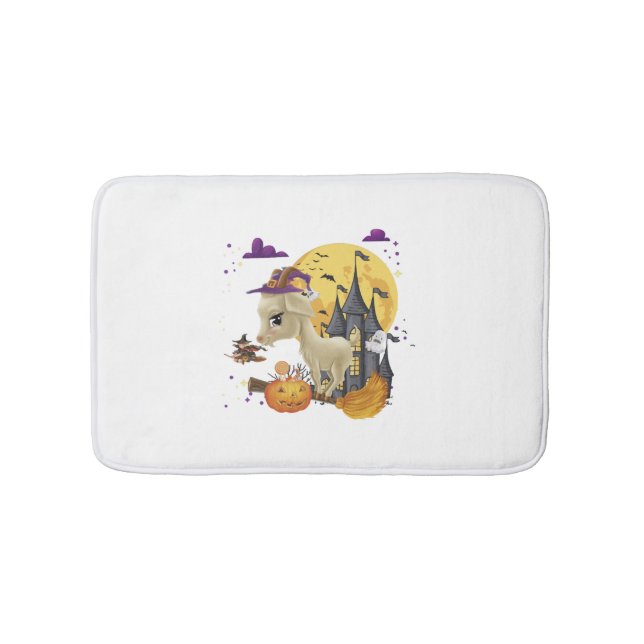 Goat Witch Broom Pumpkin Halloween Costume Bath Mat (Front)