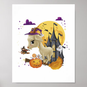 Goat Witch Broom Pumpkin Halloween Costume Poster