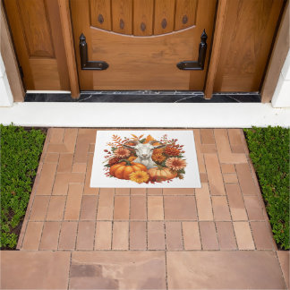Goat with Autumn Blooms & Pumpkins Doormat