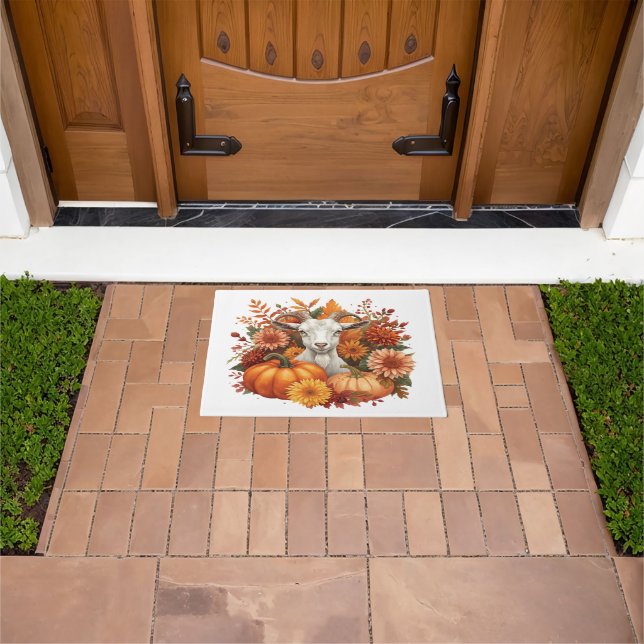 Goat with Autumn Blooms & Pumpkins Doormat (Outdoor)