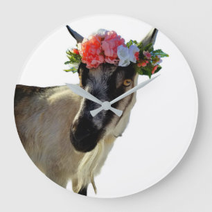 Goat with flower crown, animal with flower crown, large clock