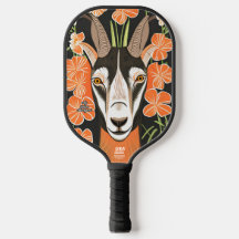 Goat with Flowers Personalized Pickleball Paddle