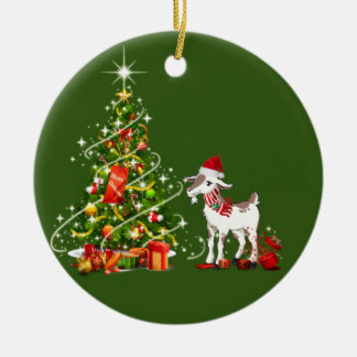 Goat With Hat Scafts Christmas Ceramic Ornament