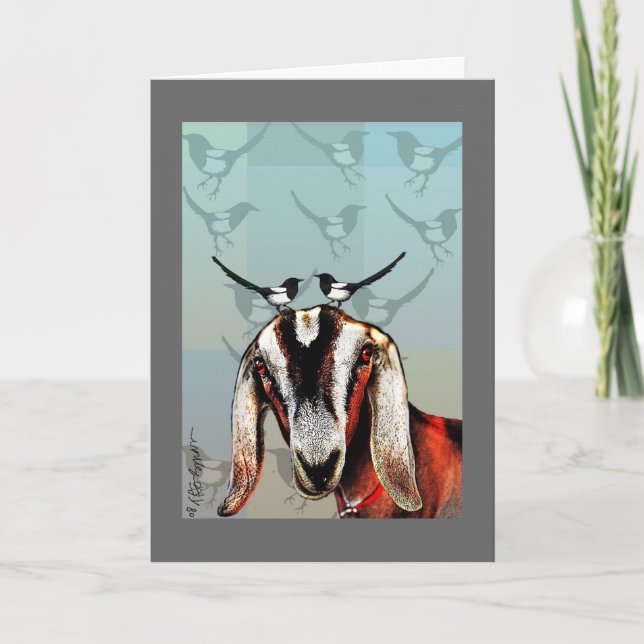 Goat with magpies: friendship, fine art card (Front)