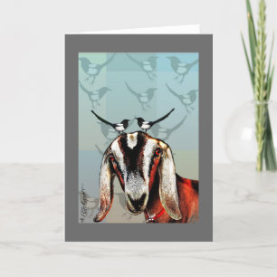 Goat with magpies: friendship, fine art card