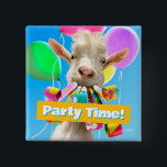 Goat with Party Blowers 2 Inch Square Button<br><div class="desc">LET'S MAKE SOME NOISE!!! | Avanti,  the Global Humour Brand™ has been entertaining the world with its Feel Good Funny greeting cards for over 40 years. Our characters live life to the fullest and celebrate the humour in everyday life.</div>