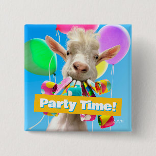 Goat with Party Blowers 2 Inch Square Button