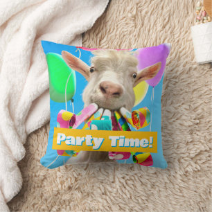 Goat with Party Blowers Throw Pillow