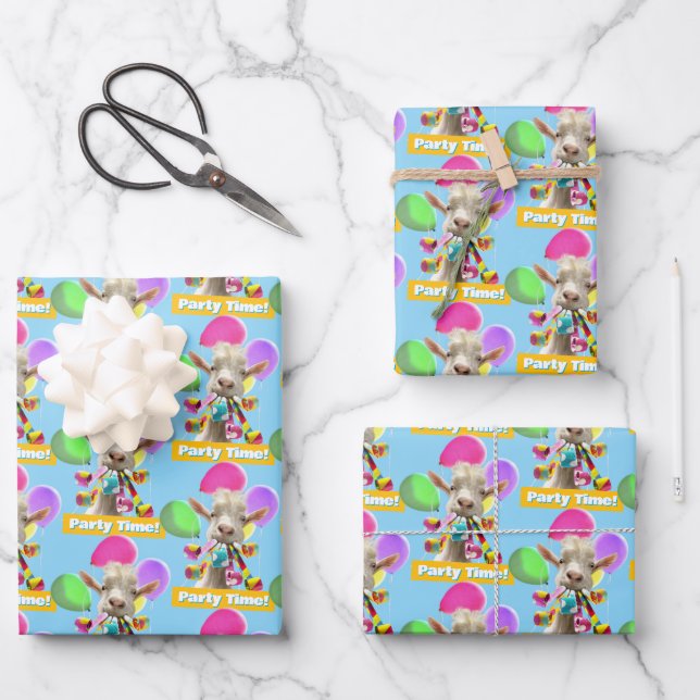 Goat with Party Blowers Wrapping Paper Sheet (Front)