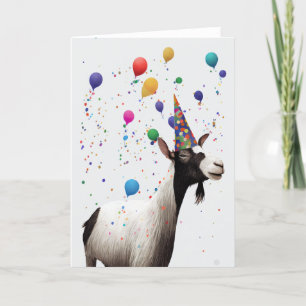 Goat with Party Hat Folded Greeting Card