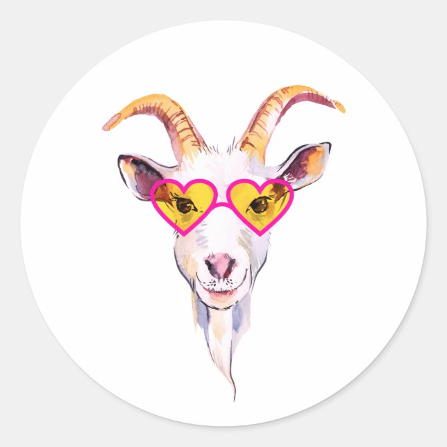 Goat With Rose Coloured Glasses Classic Round Sticker (Front)