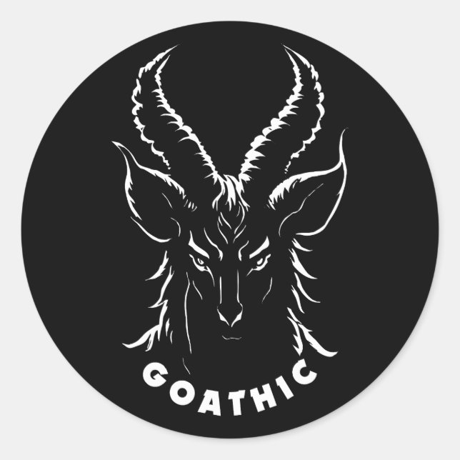 Goathic | Gothic Pun | Satanic Goat Classic Round Sticker (Front)