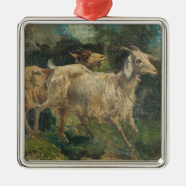 Goats (by Vincenzo Caprile) Metal Ornament (Front)