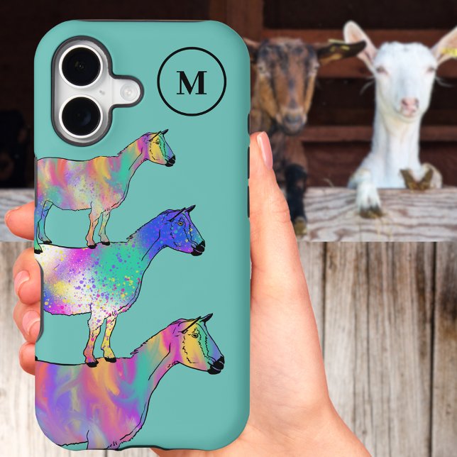 Goats Colourful Farm Animal Art Monogram (Colorful watercolor goats monogram iPhone case)