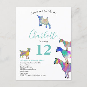 Goats Farm Animal Birthday Party Teal Invitation Postcard