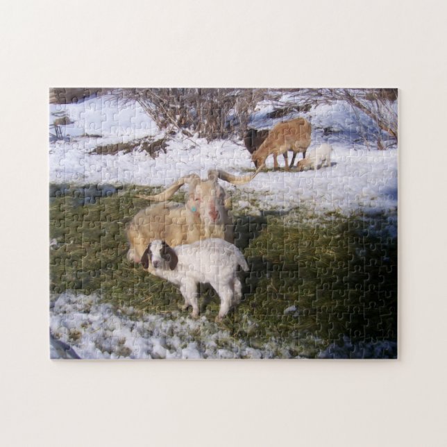 Goats in Spring Snow Jigsaw Puzzle (Horizontal)