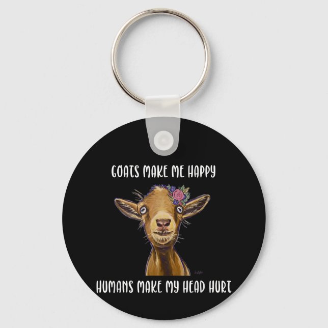 Goats Make Me Happy Goat Lover Keychain (Front)