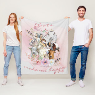 Goats  Make me Happy Watercolor Goat Portraits Fleece Blanket